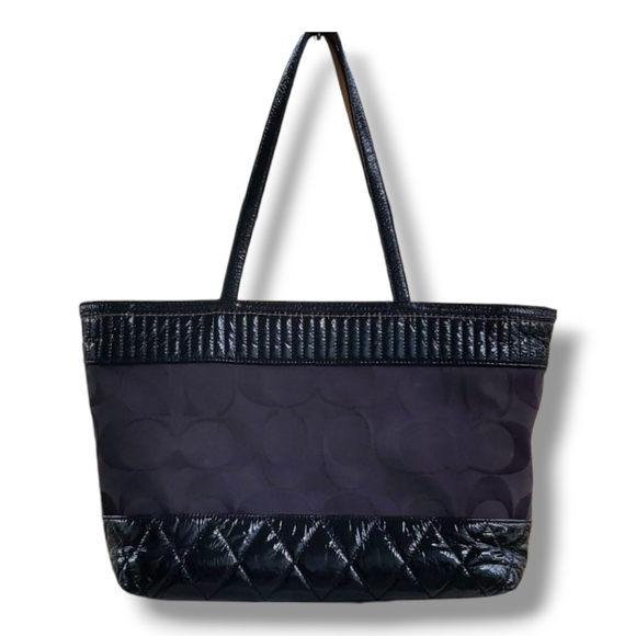 Coach 18676 Quilted Poppy Black on Black Jacquard Silver Tote Bag - Picture 5 of 17